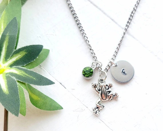 Frog Necklace-necklace With Frog Charm-personalized Initial and