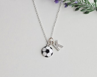 Soccer ball Initial Necklace for girls-Soccer Team Gift-Soccer Coach Gift-Soccer Player Gift