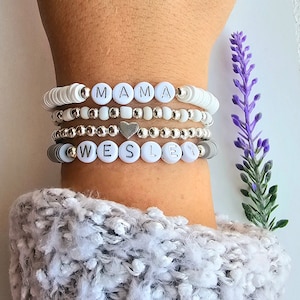 Name Bracelet-Mama Bracelet-Gift for Mom-Personalized Bracelet-Heishi Bead Bracelet-Mom Bracelet-Bridesmaid Gift-Mother&#39;s Day
