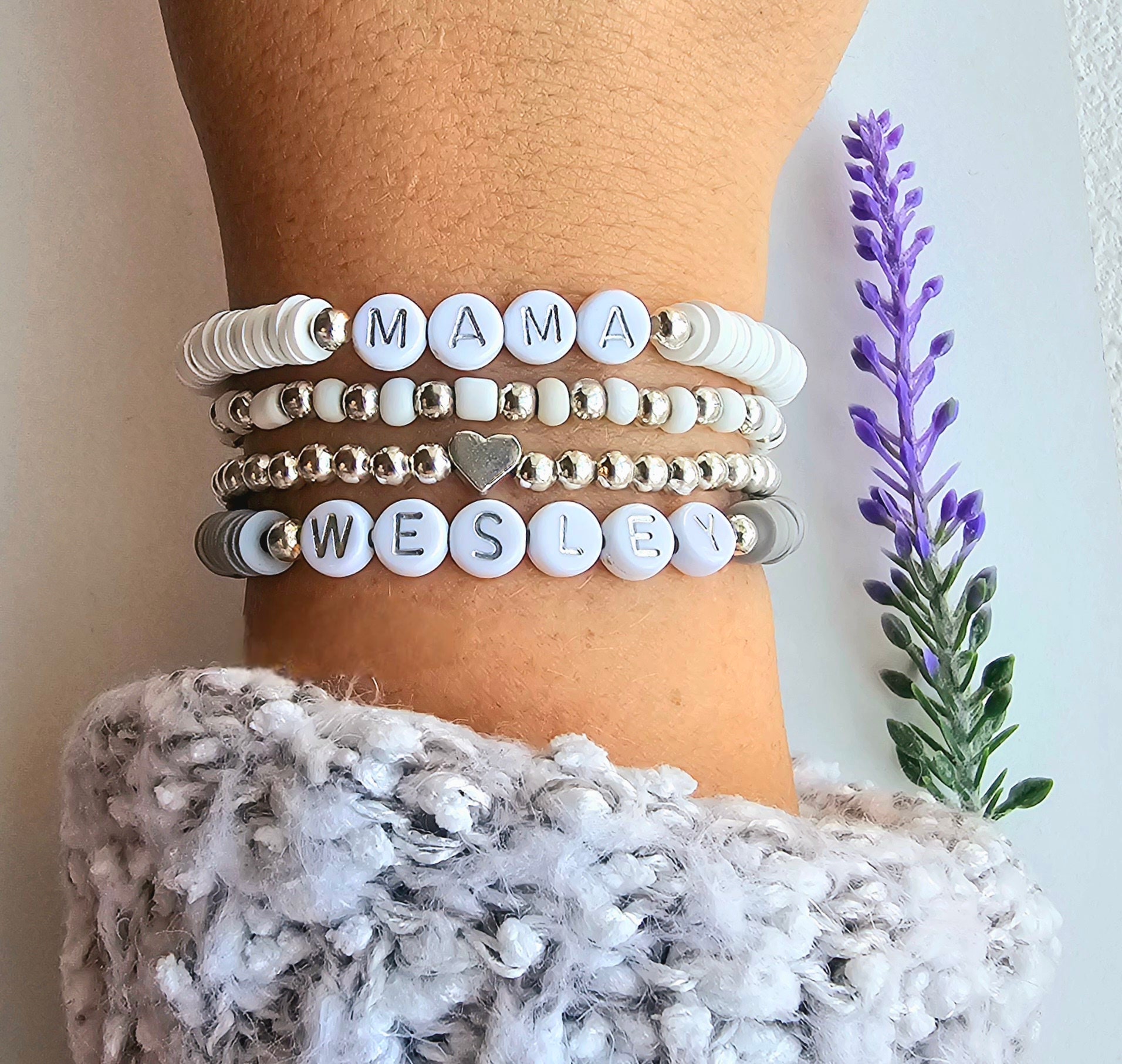 Name Bracelet-Mama Bracelet-Gift for Mom-Personalized Bracelet-Heishi Bead Bracelet-Mom Bracelet-Bridesmaid Gift-Mother's Day