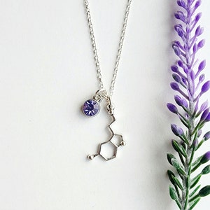 Serotonin Necklace-Molecule Necklace-Silver Serotonin Charm-Gift for Scientist-Chemistry Jewelry