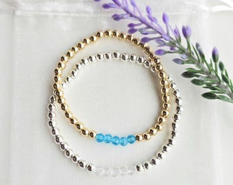 Beaded Birthstone Bracelet for Mom, Gold Silver Family Jewelry
