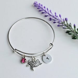 Personalized Turtle Bracelet-Turtle Lover Gift-Turtle Jewelry-Charm Bracelet for Women