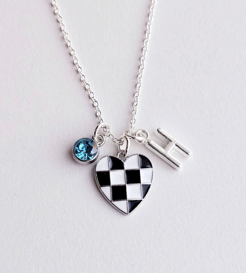 Checkered Flag Necklace-Personalized Racing Gift-Racing Necklace for Women-Moto Wife Gift image 2