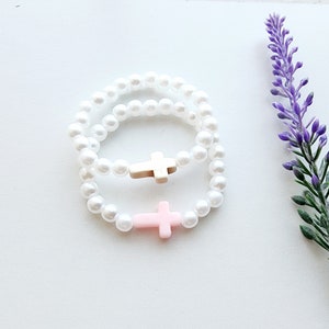 Cross Bracelet for Girls-Toddler Bracelet-Pearl Bead Bracelet-Baptism Gift for Girls-Christian Bracelet-Confirmation Gift for Girls