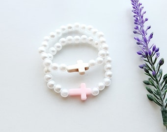 Cross Bracelet for Girls-Toddler Bracelet-Pearl Bead Bracelet-Baptism Gift for Girls-Christian Bracelet-Confirmation Gift for Girls