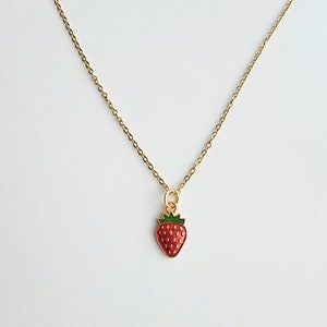 Gold Strawberry Necklace-Strawberry Jewelry-Summer Necklace for Girls-Strawberry Gift-Necklace for Women-Charm Necklace