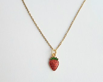 Gold Strawberry Necklace-Strawberry Jewelry-Summer Necklace for Girls-Strawberry Gift-Necklace for Women-Charm Necklace