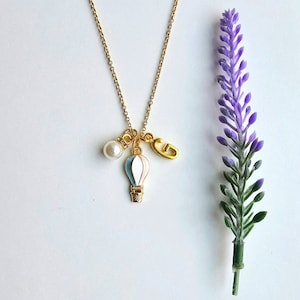 Hot Air Balloon Necklace-Gold Balloon Necklace-Air Balloon Baby Shower Gift-Cute Necklace for Girls-Danity Gold Balloon Necklace