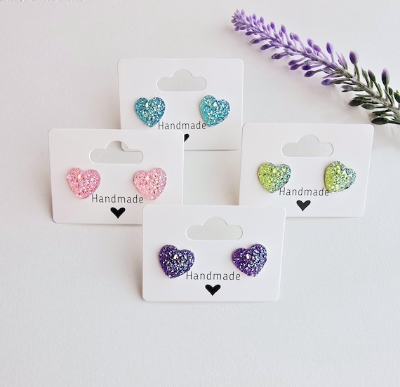 Heart Earrings-Valentines Earrings-Acrylic Earrings-Cute Earrings for Girls-Glitter Heart Earrings