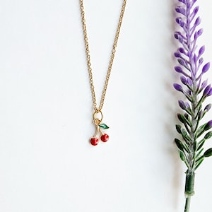 Cherry Necklace-Gold Cherry Necklace-Fruit Pendant Necklace-Necklace for Women-Jewelry for Women-Fruit Jewelry for Girls