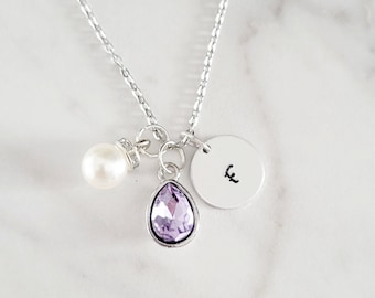 June Birthstone Necklace for Women-Personalized Initial and Birthstone necklace- Alexandrite Birthstone Jewelry-June Birthday Gift for Her