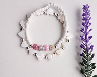 Personalized Mom Bracelet-Mama Bracelet-Custom Bracelet Stack-Beaded Bracelet for Girls-Mother of Pearl Bracelet-Gift for Women