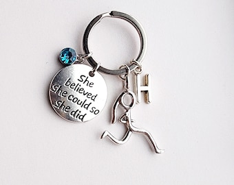 Motivational Keychain for Girls-Running Keychain-Gift for Runner-Cross Country Team Gift-Inspirational Sports Keychain