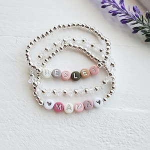 Personalized Name Bracelet-Mama Bracelet-Name Bracelet for Women-Word Bracelet-Friendship Bracelet-Mom Gift-Silver Bead Bracelet