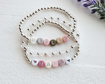 Personalized Name Bracelet-Mother's Day Gift-Custom Bracelet-Word Bracelet-Mama Bracelet-Silver Bead Bracelet-Kids Name Bracelets