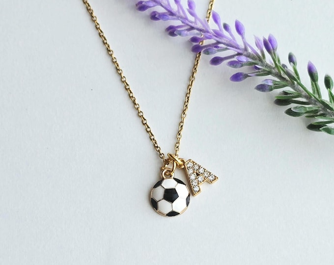 Soccer ball Initial Necklace for girls-Soccer Team Gift-Soccer Coach Gift-Soccer Player Gift