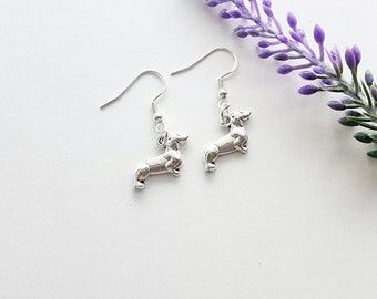 Dachshund Earrings for Women-Dachshund Charm Earrings-Weiner Dog Earrings-Dachshund jewelry-Pet gift-Silver Dog Dangle Earrings