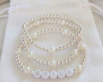 Bride Bracelet-Bridal Jewelry-Beaded Name Bracelet-Bridal Shower Gift-Gift for Bride-Bracelets for Women