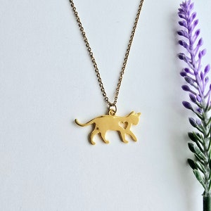Gold Cat Necklace-Cat Lover Gift-Cat Pendant-Cat Memorial Gift-Cat Mom Gift-Christmas Gift for Cat Lover