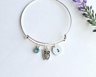 Owl Bracelet for Women-Owl Bracelet-Silver Owl Bracelet-Owl Bangle-Owl Jewelry-Owl Themed Gift-Owl Lover Gift