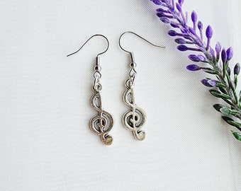 Treble Clef Earrings for Women-Silver Music Earrings-Musical Note Earrings-Gift for Music Teacher-Earrings for musician-Music theme gifts