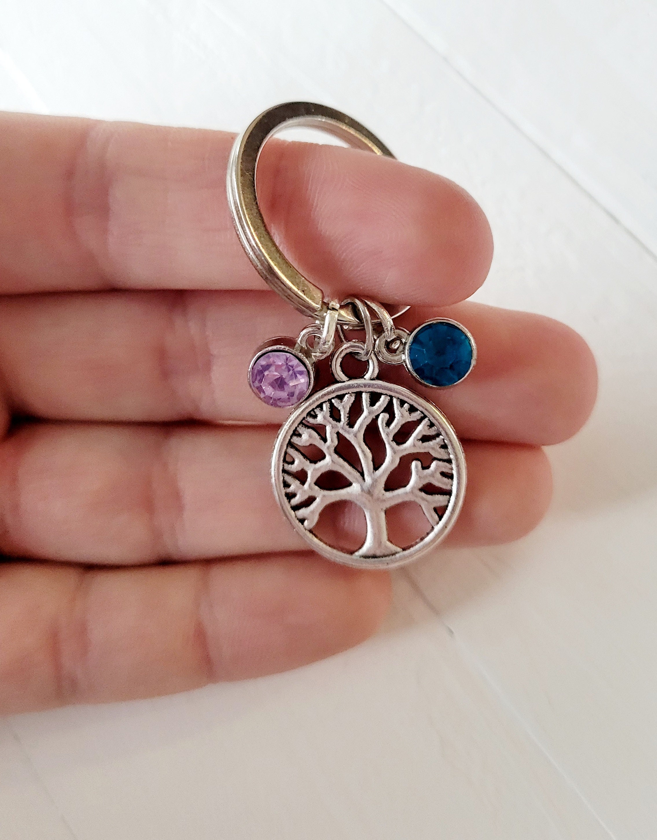Birthstone Keychain-family Tree Keychain-personalized - Etsy