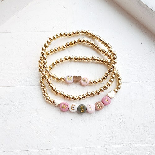 Name Bracelet for Women-Personalized Bracelet-Gold Bead Bracelet-Mama Bracelet-Bracelet for Mom-Womens jewelry-Gold Bracelet