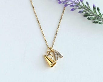 Megaphone Necklace-Personalized Cheer Necklace-Cheer Team Gift-Cheerleader Gift-Cheer Coach Gift