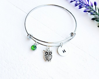 Owl Bracelet for Women-Owl Bracelet-Silver Owl Bracelet-Owl Bangle-Owl Jewelry-Owl Themed Gift-Owl Lover Gift