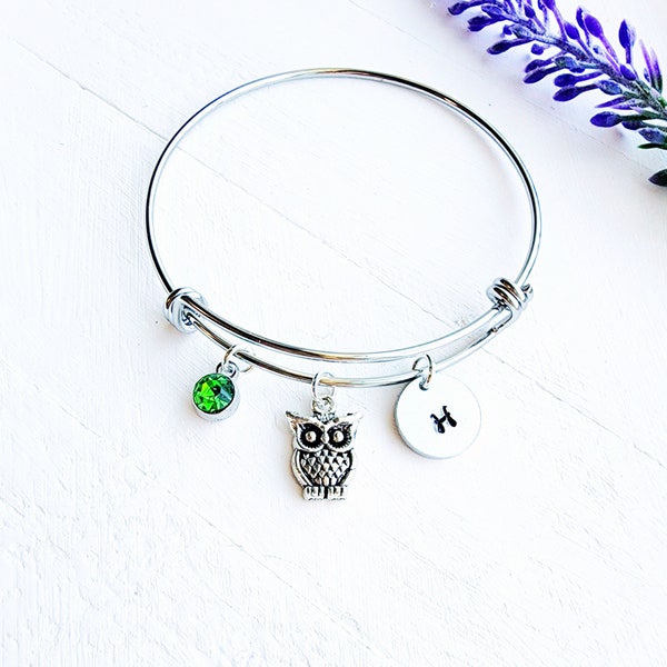 Owl Bracelet for Women-Owl Bracelet-Silver Owl Bracelet-Owl Bangle-Owl Jewelry-Owl Themed Gift-Owl Lover Gift