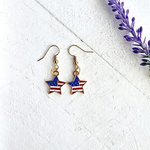 American Flag Star Earrings: 4th of July Patriotic Jewelry