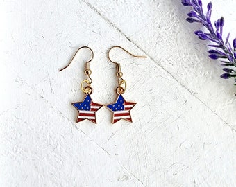 American Flag Star Earrings: 4th of July Patriotic Jewelry