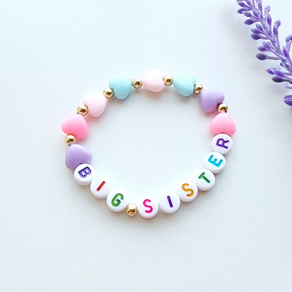 Big sister Heart bracelet-Sister Bracelet-Beaded Name Bracelet for Girls-Gift for Big Sister-Kids Personalized Jewelry