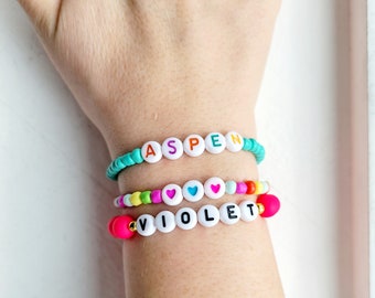 Bracelets for Girls-Kids Name Bracelet-Kids Personalized Jewelry-Beaded Bracelet-Colorful Bead Bracelet-Beaded Heart Bracelet