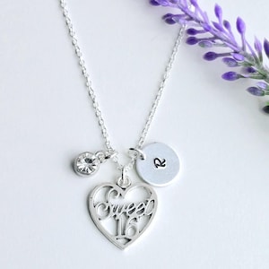 Sweet 16 Necklace-Personalized Sweet 16 Gift-16th Birthday Gift for Girls-Initial and Birthstone Necklace-Girls Milestone Birthday Gift