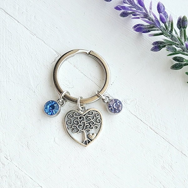 Birthstone Keychain-Family Tree Keychain-Birthstone Jewelry for Mom-Gift for Mom-Mothers Day Gift for Mom-Gift for Grandma