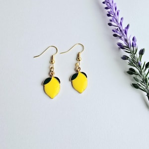 Lemon Earrings-Fruit Earrings-Lemon Dangle Earrings-Fun Summer Earrings-Gift for Women