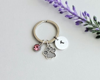 Paw Print Keychain- Personalized Dog Initial Keychain- In memory of Dog Keychain-Pet lover Keychain-Dog Mom Keychain