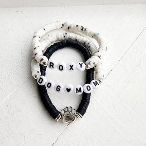 Dog Mom Bracelet-Personalized Pet Bracelet-Heishi Bead Bracelet-Paw Charm Bracelet-Pet Loss Gift