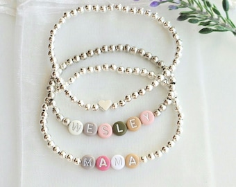 Mother's Day Gift-Personalized Name Bracelet-Mama Bracelet-Name Bracelet for Women-Word Bracelet-Silver Bracelet-Beaded Bracelet