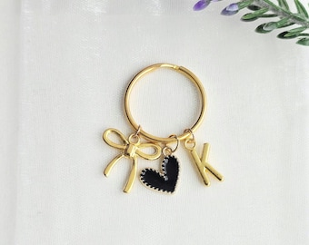 Initial Keychain with Heart and Bow Charm – Personalized Accessory for Girls