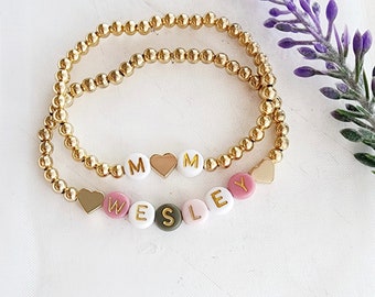 Womens Name Bracelet-Gold Beaded Bracelet-Gift for her-Kids Name Jewelry-Colorful Letter Beads