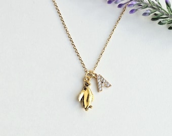 Penguin Necklace-Penguin Gift-Wildlife Jewelry-Cute Bird Necklace-Necklace for Women-Penguin Jewelry-14k Gold Plated