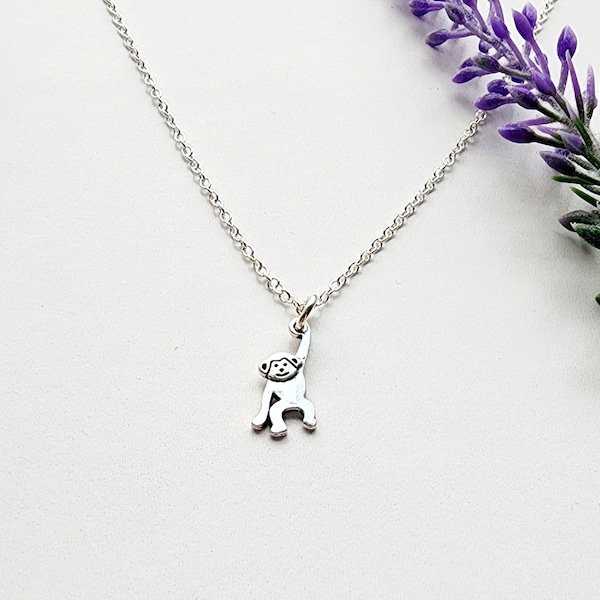 Monkey Charm Necklace-Monkey Gift-Cute Necklace for Girls-Animal Necklace-Silver Monkey Pendant-Safari Theme Gift-Gift for Girls