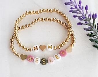Womens Name Bracelet-Gold Beaded Bracelet-Gift for her-Kids Name Jewelry-Colorful Letter Beads