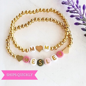 Name Bracelet for Women-Personalized Mom Bracelet-Gift for Mom-Gold Beaded Bracelet-Mama Bracelet-Custom Word Bracelet