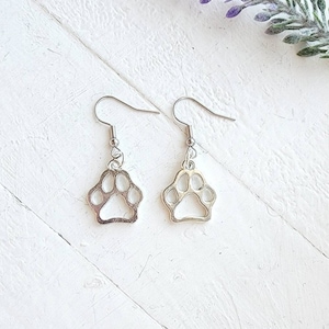 Dog Paw Earrings-Silver Paw Dangle Earrings-Cat Paw Earrings-Vet Tech Gift-Animal Lover Gift-Dog Earrings-Dog Jewelry-Pet Earrings