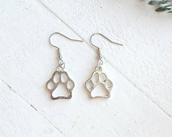 Dog Paw Earrings-Silver Paw Dangle Earrings-Cat Paw Earrings-Vet Tech Gift-Animal Lover Gift-Dog Earrings-Dog Jewelry-Pet Earrings
