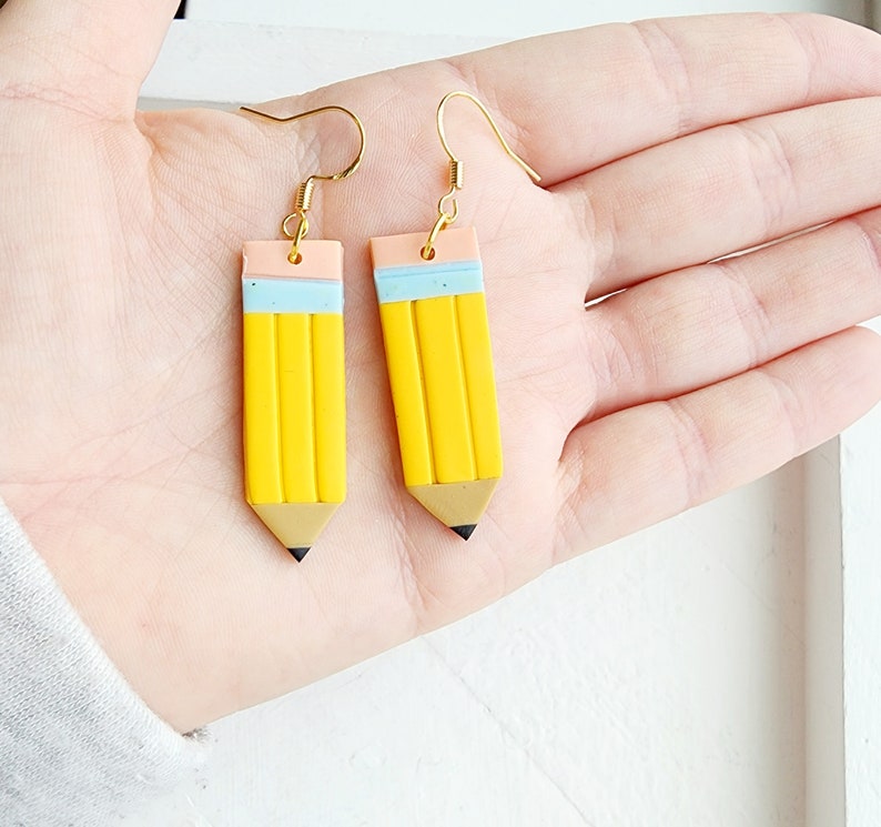 Teacher Earrings-Pencil Earrings for Teacher-Clay Earrings-School Teacher Gift-Gift for Teacher-Teacher Appreciation-Back to School image 2